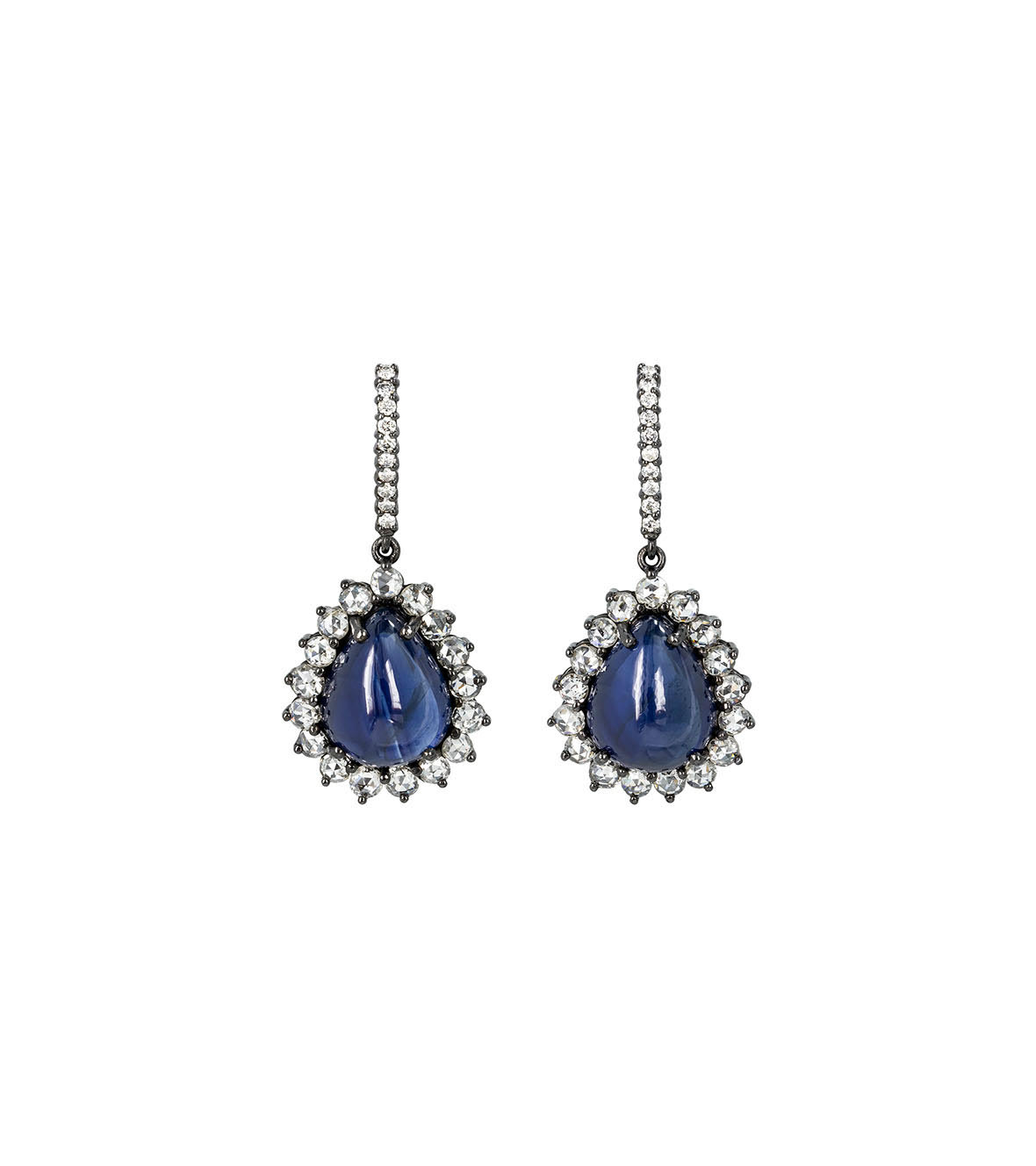 Drop White Gold Earrings with blue Saphires